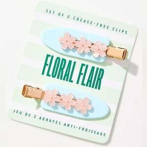 Floral Flair Set of 2 Crease-Free Hair Clips, Blue/Pink